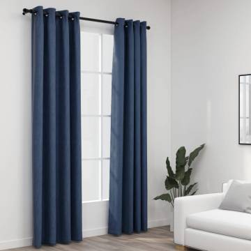 Linen-Look Blackout Curtains 2 pcs Blue 140x245cm - HipoMarket