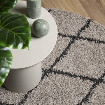 Shaggy Rug High Pile Modern Beige & Anthracite Ø 200 cm | HipoMarket