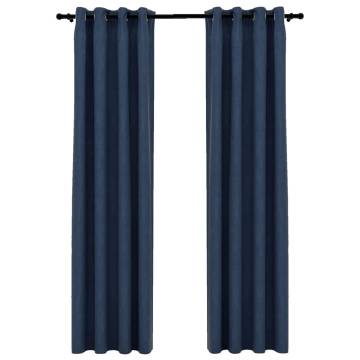 Linen-Look Blackout Curtains 2 pcs Blue 140x245cm - HipoMarket