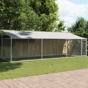 Durable Grey Dog Cage with Roof & Door - 6x2x2m Galvanised Steel