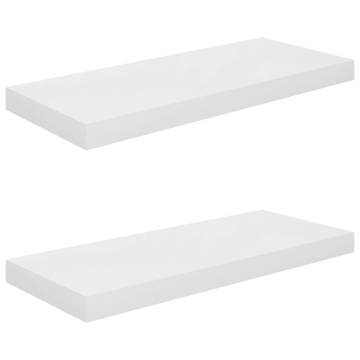 Floating Wall Shelves - High Gloss White | Set of 2 | 60x23.5 cm