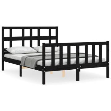 Stylish Black Bed Frame with Headboard - 140x200 cm