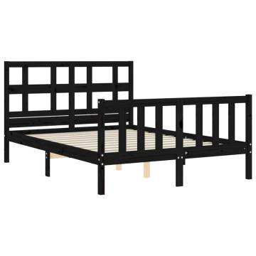 Stylish Black Bed Frame with Headboard - 140x200 cm