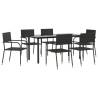 7 Piece Garden Dining Set - Black Poly Rattan & Steel | HipoMarket