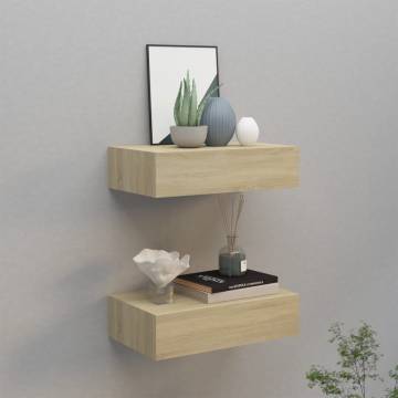 Wall-Mounted Oak Drawer Shelves - 2 pcs | Hipo Market