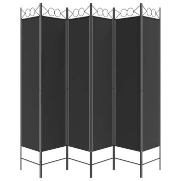 6-Panel Black Room Divider - 240x200 cm Fabric | HiPoMarket