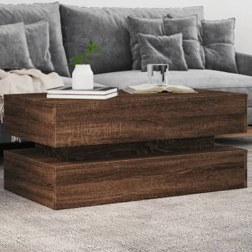 Modern Coffee Table with LED Lights - Brown Oak 90x50x40 cm