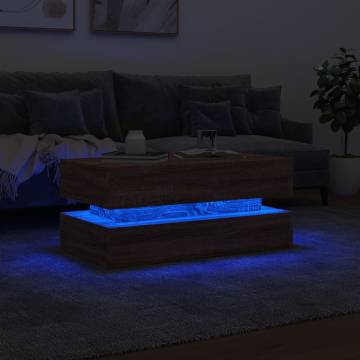 Modern Coffee Table with LED Lights - Brown Oak 90x50x40 cm