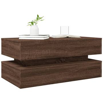 Modern Coffee Table with LED Lights - Brown Oak 90x50x40 cm