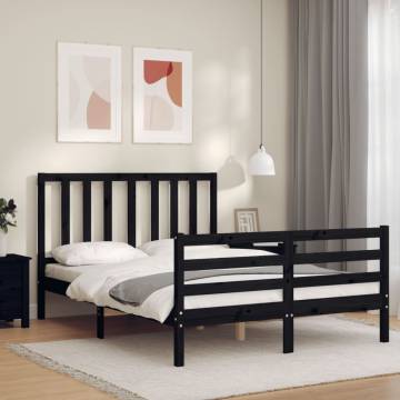 Black Bed Frame with Headboard - 120x200 cm Solid Wood