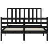 Black Bed Frame with Headboard - 120x200 cm Solid Wood