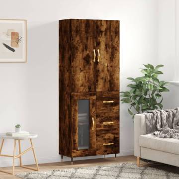 Stylish Highboard in Smoked Oak | 69.5x34x180 cm