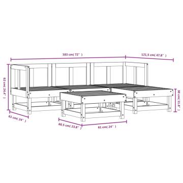 5 Piece Garden Lounge Set - Solid Pine Wood - Stylish & Modular