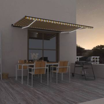 Manual Retractable Awning with LED - 500x350 cm Yellow & White