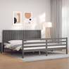 Stylish Grey Bed Frame with Headboard - 200x200 cm Solid Wood