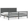 Stylish Grey Bed Frame with Headboard - 200x200 cm Solid Wood