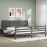 Stylish Grey Bed Frame with Headboard - 200x200 cm Solid Wood