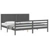 Stylish Grey Bed Frame with Headboard - 200x200 cm Solid Wood