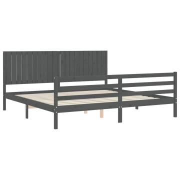 Stylish Grey Bed Frame with Headboard - 200x200 cm Solid Wood