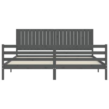 Stylish Grey Bed Frame with Headboard - 200x200 cm Solid Wood