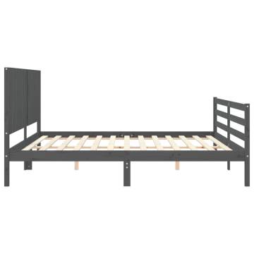 Stylish Grey Bed Frame with Headboard - 200x200 cm Solid Wood