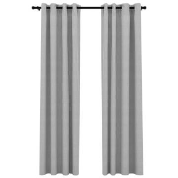 Linen-Look Blackout Curtains - 2pcs Grey 140x225cm