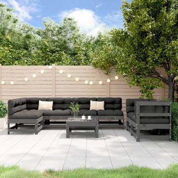 8 Piece Garden Lounge Set - Grey Solid Pine Wood