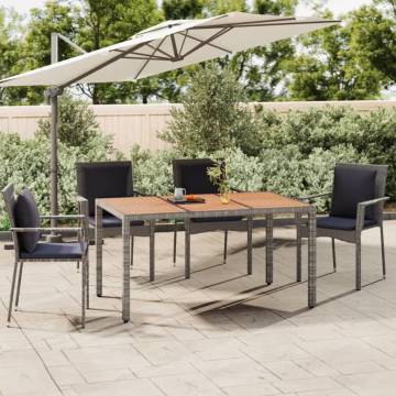 Garden Table with Wooden Top - Grey Poly Rattan & Acacia