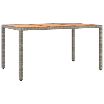 Garden Table with Wooden Top - Grey Poly Rattan & Acacia