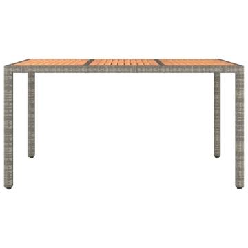 Garden Table with Wooden Top - Grey Poly Rattan & Acacia