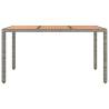 Garden Table with Wooden Top - Grey Poly Rattan & Acacia