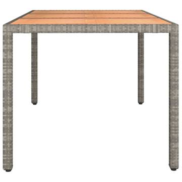 Garden Table with Wooden Top - Grey Poly Rattan & Acacia