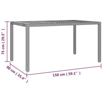 Garden Table with Wooden Top - Grey Poly Rattan & Acacia