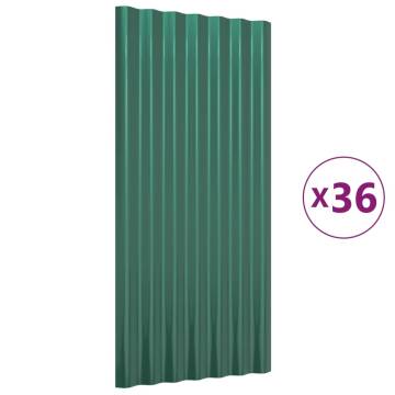 36 pcs Green Powder-coated Steel Roof Panels - 80x36 cm