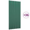 36 pcs Green Powder-coated Steel Roof Panels - 80x36 cm