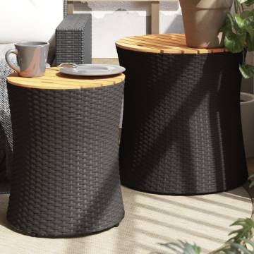 Stylish Garden Side Tables Set - 2 pcs in Black Poly Rattan