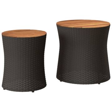 Stylish Garden Side Tables Set - 2 pcs in Black Poly Rattan