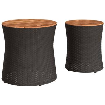 Stylish Garden Side Tables Set - 2 pcs in Black Poly Rattan