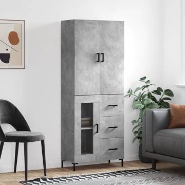 Stylish Highboard Concrete Grey - 69.5x34x180 cm