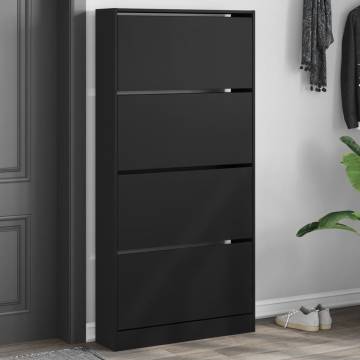 Shoe Cabinet with 4 Flip-Drawers - Black - 80x21x163.5 cm