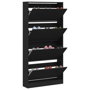 Shoe Cabinet with 4 Flip-Drawers - Black - 80x21x163.5 cm