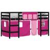 Kids' Loft Bed with Pink Curtains - Solid Pine Wood 80x200cm