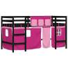 Kids' Loft Bed with Pink Curtains - Solid Pine Wood 80x200cm