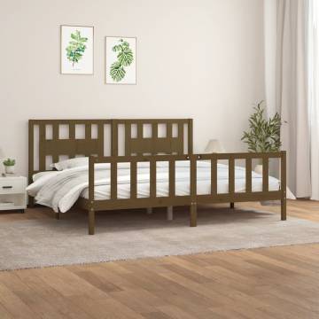 Honey Brown Pine Bed Frame with Headboard - 200x200 cm