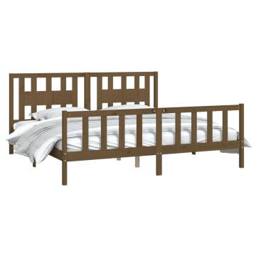 Honey Brown Pine Bed Frame with Headboard - 200x200 cm