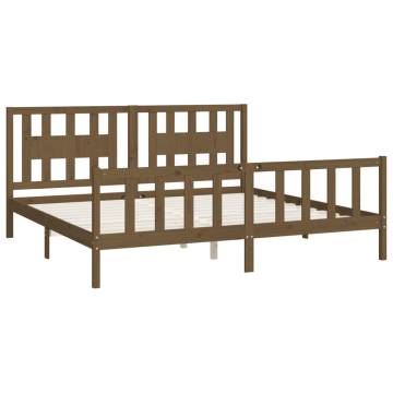 Honey Brown Pine Bed Frame with Headboard - 200x200 cm