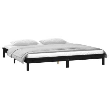 LED Bed Frame Black - 135x190 cm Double Solid Wood | HipoMarket