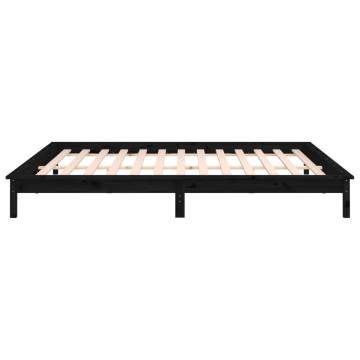 LED Bed Frame Black - 135x190 cm Double Solid Wood | HipoMarket