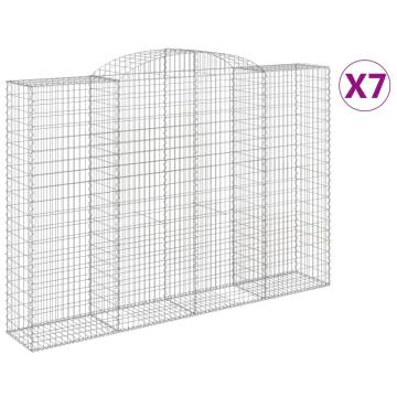 Arched Gabion Baskets 7 pcs - Galvanised Iron Garden Barriers