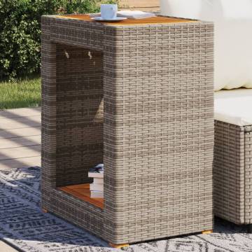 Garden Side Table with Wooden Top - Grey 60x40x75 cm